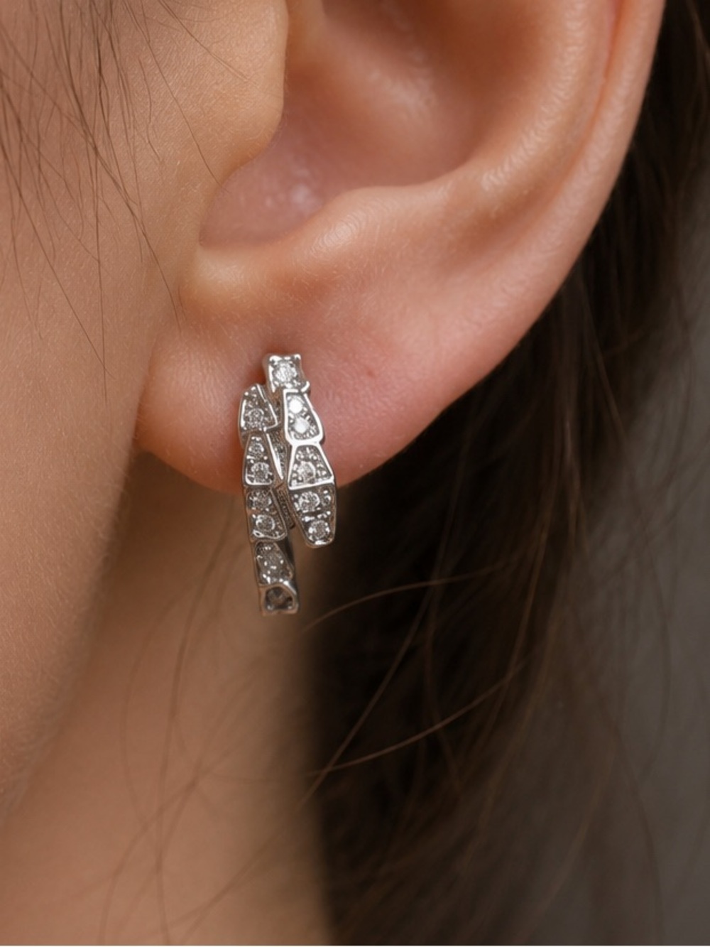 Serpenti Silver Cubic Zirconia Huggie Earrings - Silver